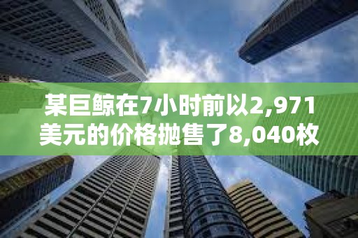 某巨鯨在7小時(shí)前以2,971美元的價(jià)格拋售了8,040枚ETH