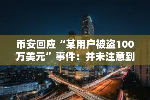 幣安回應“某用戶被盜100萬美元”事件：并未注意到AGGR插件的相關信息，無法進行賠償