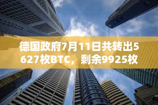 德國政府7月11日共轉出5627枚BTC，剩余9925枚