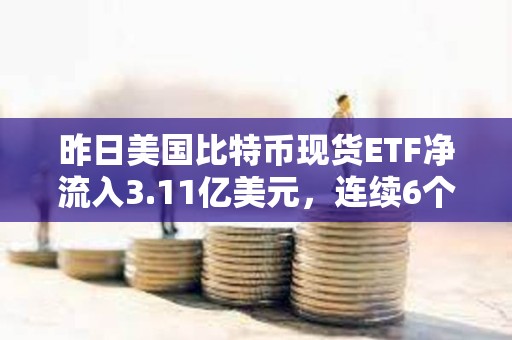 昨日美國比特幣現貨ETF凈流入3.11億美元，連續6個交易日凈流入