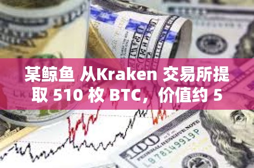 某鯨魚 從Kraken 交易所提取 510 枚 BTC，價值約 5010 萬美元