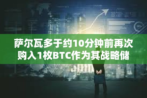 薩爾瓦多于約10分鐘前再次購入1枚BTC作為其戰略儲備