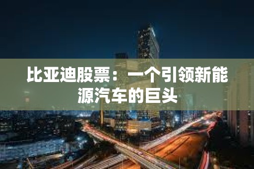 ?比亞迪股票:一個引領新能源汽車的巨頭 ?比亞迪股票:一個引領新能源汽車的巨頭