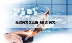 融資英文怎么說（融資 英文）