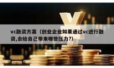 vc融資方案（創(chuàng)業(yè)企業(yè)如果通過vc進(jìn)行融資,會給自己帶來哪些壓力?）